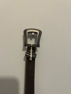 Vintage Brown/gray  Leather Belt with Decorative Silver Buckle